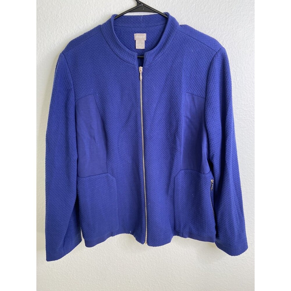 CHICO'S Womens Jacket Blue Zip Up Lined  Blazer Casual Short Solid Size 3 (16/18